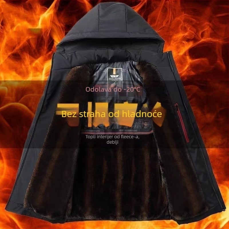 Muški zimski kaput s poliester punjenjem, kapuljača, odvojiva ovratnica, zatvarač, više džepova