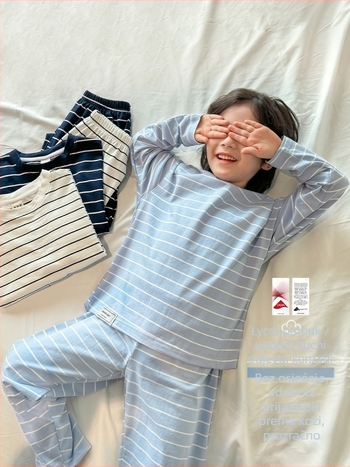 Chlapčev set domaće odjeće od pamuka s prugama, 95% pamuk, zadržava toplinu, za djecu iznad 8 godina (iznad 140 cm), proljeće/jesen, ležerni stil