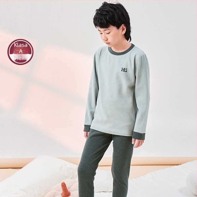 Dječji termalni set za bazni sloj — majica s okruglim vratom i hlače, unisex, jesenski uzorak s slovima, smjesa poliestera 88,2%