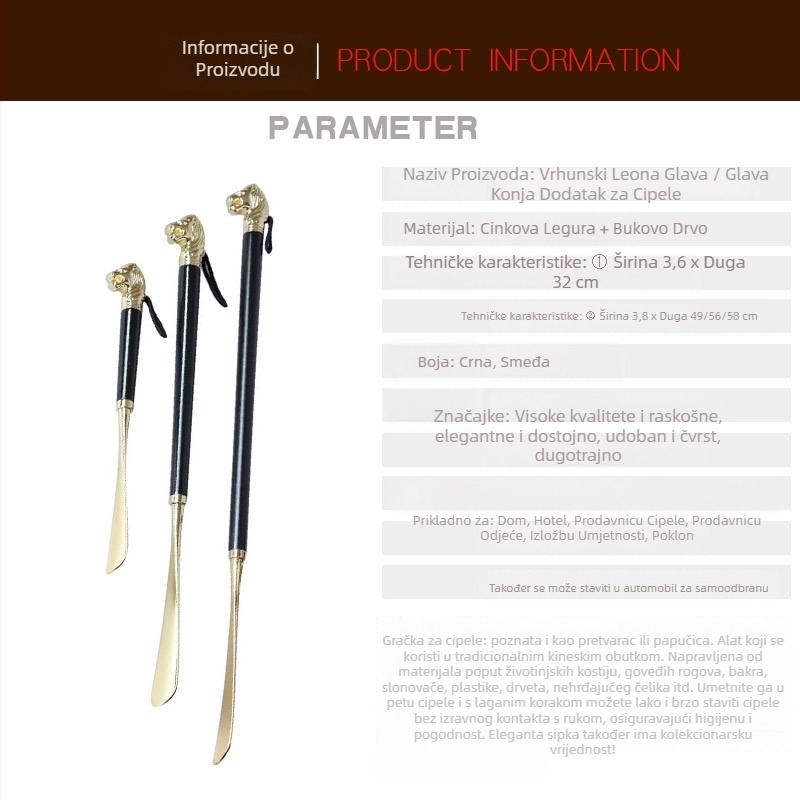 Duga cipovnica s metalnim dijelovima i drvenim držalom, motiv lava i konja, zodiji, model XD-2305