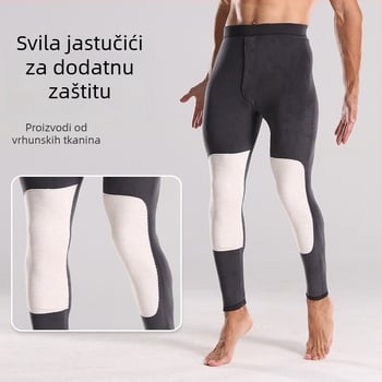 Muške termalne hlače od vuneno-svilene smjese, visoki pojas, dvostruki flis, zaštita koljena, grijanje