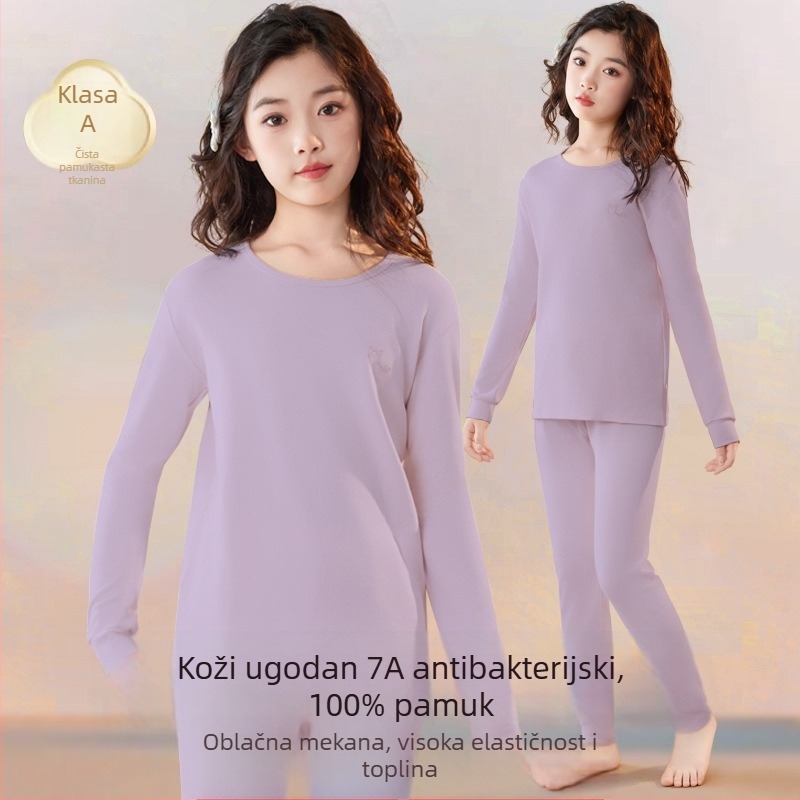 Topli dječji set donjeg rublja za djevojčice, 100% pamuk, s okruglim izrezom, za jesen-zimu, 8+ godina