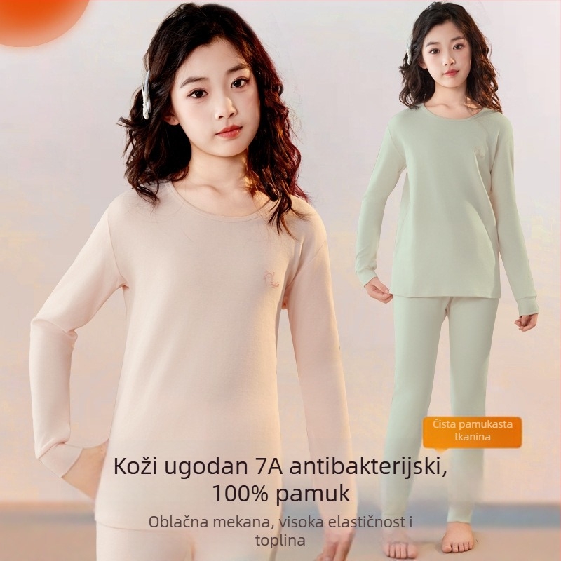 Topli dječji set donjeg rublja za djevojčice, 100% pamuk, s okruglim izrezom, za jesen-zimu, 8+ godina