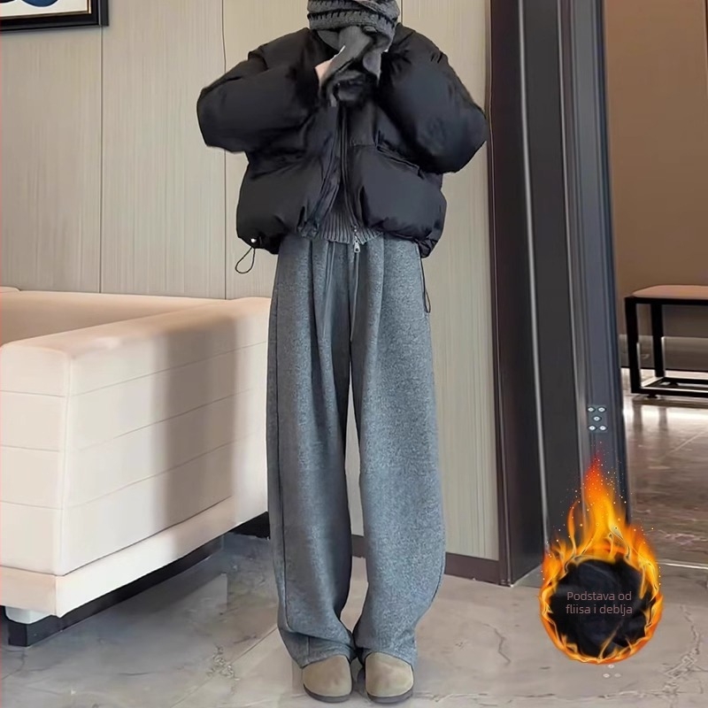 Ženske široke hlače za casualno nošenje — visoki struk, dužina do poda, poliester, japansko-korejski ležerni stil, jesen-zima 2025.
