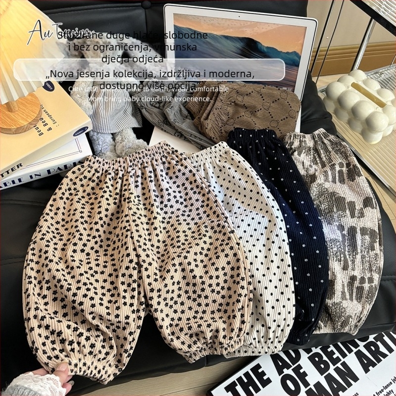 Dječje hlače za djevojčice s točkicama, 100% poliester, srednji pojas s elastičnim trakom, otvoreni prepona, mekana završna površina