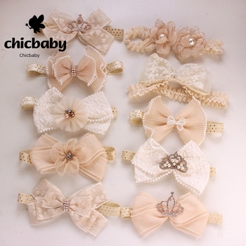 Dječja traka za kosu s mašnicom i čipkom, Korejski stil od tkanine, karirani uzorak