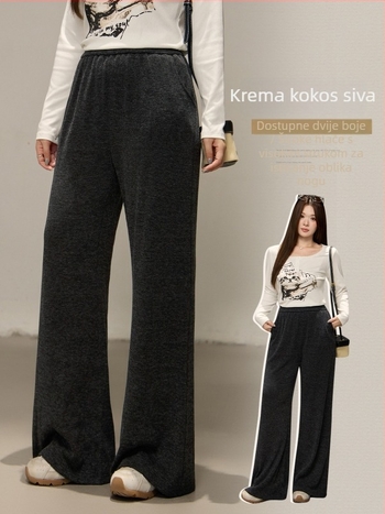 Ženske široke hlače od poliestera, visok pas, visoka elastičnost, elegantan gradski stil, ljeto 2025