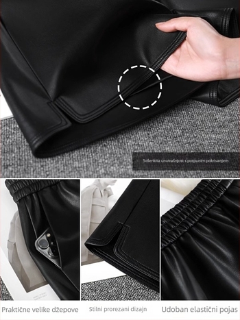 Ženske PU kožne hlače, visoki struk, slobodan kroj, duljina 3/4, japansko-korejski ležerni stil