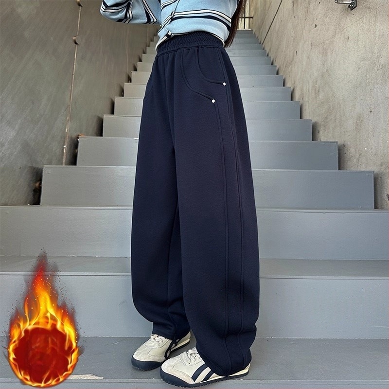 Dječje sportske hlače s fleecem podstavom, unisex, korejskog stila, 100% poliester, srednji pojas