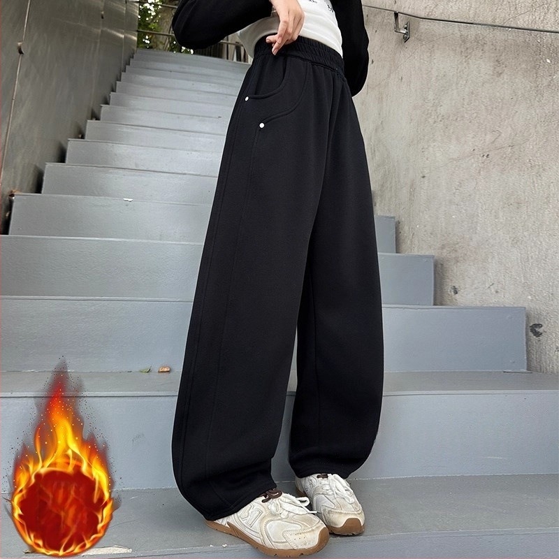 Dječje sportske hlače s fleecem podstavom, unisex, korejskog stila, 100% poliester, srednji pojas