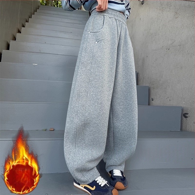 Dječje sportske hlače s fleecem podstavom, unisex, korejskog stila, 100% poliester, srednji pojas