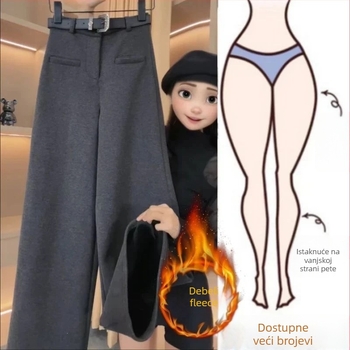 Ženske hlače s flis podstavom, ravnog kroja, visokim strukom, debeli zimski stil