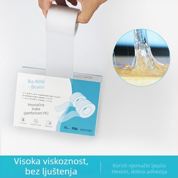 PE mikroporozna prozirna traka za infuziju – lako se rastrga, ljepilo osjetljivo na tlak, otisnuto logo, debljina 2 mm