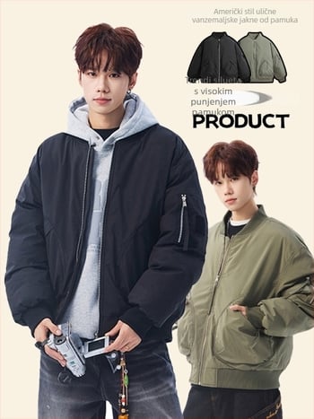 Muška jakna od poliestera sa stojećim ovratnikom, prednji zip, debela podstava, bočni džepovi – zima