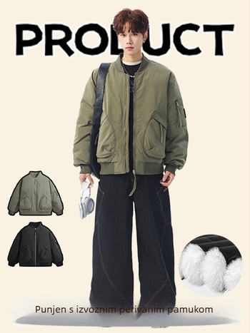 Muška jakna od poliestera sa stojećim ovratnikom, prednji zip, debela podstava, bočni džepovi – zima