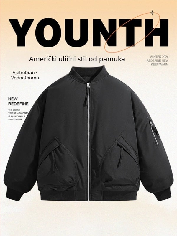 Muška jakna od poliestera sa stojećim ovratnikom, prednji zip, debela podstava, bočni džepovi – zima