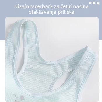 Suteren za djevojčice – prsluk-stil, najlon tkanina s pamuk podstavom, potpuno košarica s tankom oblikovanom košaricom, bez žice, fiksne dvostruke naramenice, prozračan i upija znoj