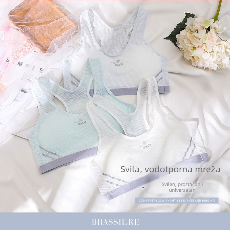 Suteren za djevojčice – prsluk-stil, najlon tkanina s pamuk podstavom, potpuno košarica s tankom oblikovanom košaricom, bez žice, fiksne dvostruke naramenice, prozračan i upija znoj