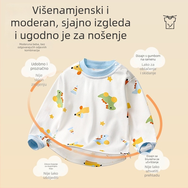 Dječji jesenji set: gornji dio i hlače od 100% pamuka, visok pas, toplo donje rublje za bebe i djecu 1–3 godine