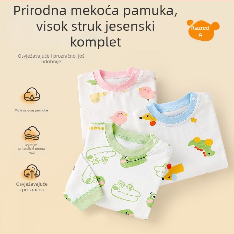 Dječji jesenji set: gornji dio i hlače od 100% pamuka, visok pas, toplo donje rublje za bebe i djecu 1–3 godine