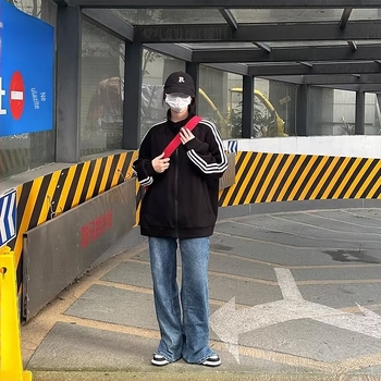 Ženski kardigan s zipom, stojeći ovratnik, dugi rukavi, širokog kroja, smjesa pamuka i poliestera