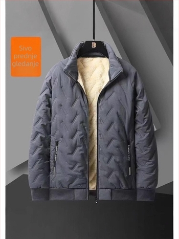 Muški zimski kaput od pamuka s punjenjem od pamuka, podstavljeno fleeceom, otporan na vjetar, kapuljača, stojeći ovratnik, džepovi sa zipom