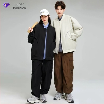 Muška jakna – Otporna na vjetar, Stojeći ovratnik s patentnim zatvaračem, Raglan rukavi, Bočne džepove, Poliester smjesa | Proljeće–Jesen, Slobodan kroj