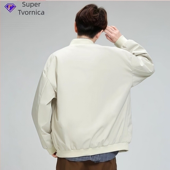 Muška jakna – Otporna na vjetar, Stojeći ovratnik s patentnim zatvaračem, Raglan rukavi, Bočne džepove, Poliester smjesa | Proljeće–Jesen, Slobodan kroj