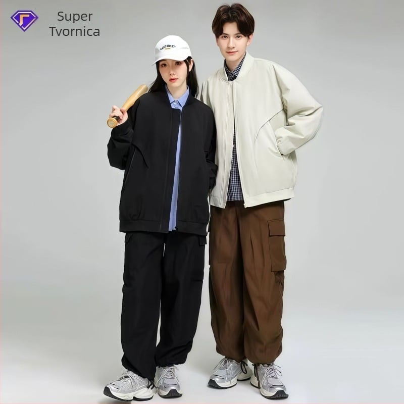 Muška jakna – Otporna na vjetar, Stojeći ovratnik s patentnim zatvaračem, Raglan rukavi, Bočne džepove, Poliester smjesa | Proljeće–Jesen, Slobodan kroj