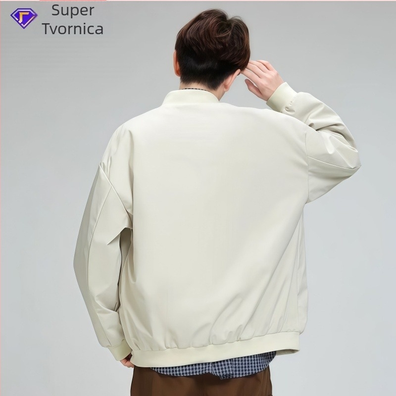 Muška jakna – Otporna na vjetar, Stojeći ovratnik s patentnim zatvaračem, Raglan rukavi, Bočne džepove, Poliester smjesa | Proljeće–Jesen, Slobodan kroj