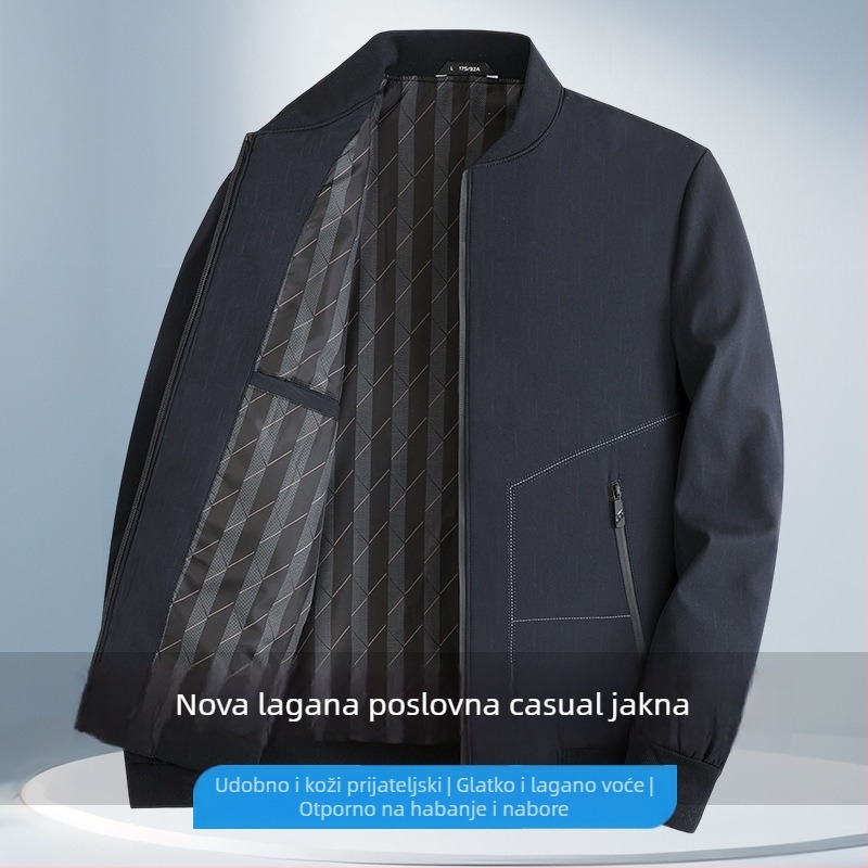 Jakna sa stojećim ovratnikom, zatvarač, uski kroj, za proljeće i jesen, za muškarce