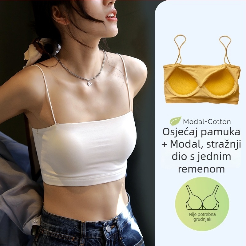 Ženski cami top s jednim ramenom, ultra kratka duljina, pamuk-modal-spandeks smjesa, uski kroj