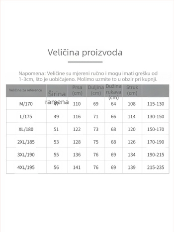 Muška zimska lagana jakna s puhom od patke, kratka, stojeći ovratnik, zip zatvarač; udio perja 86–90%, punjenje 550
