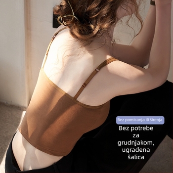 Ženski pamucni top s ugrađenim jastučićima za prsa, U-oblik leđa, 3/4 košarica, fiksni dvostruki naramenici