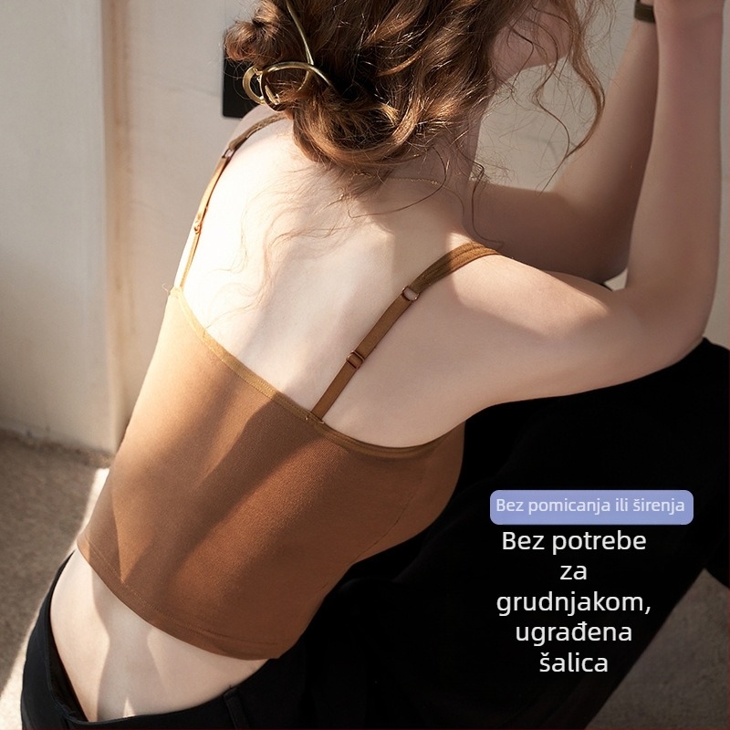 Ženski pamucni top s ugrađenim jastučićima za prsa, U-oblik leđa, 3/4 košarica, fiksni dvostruki naramenici
