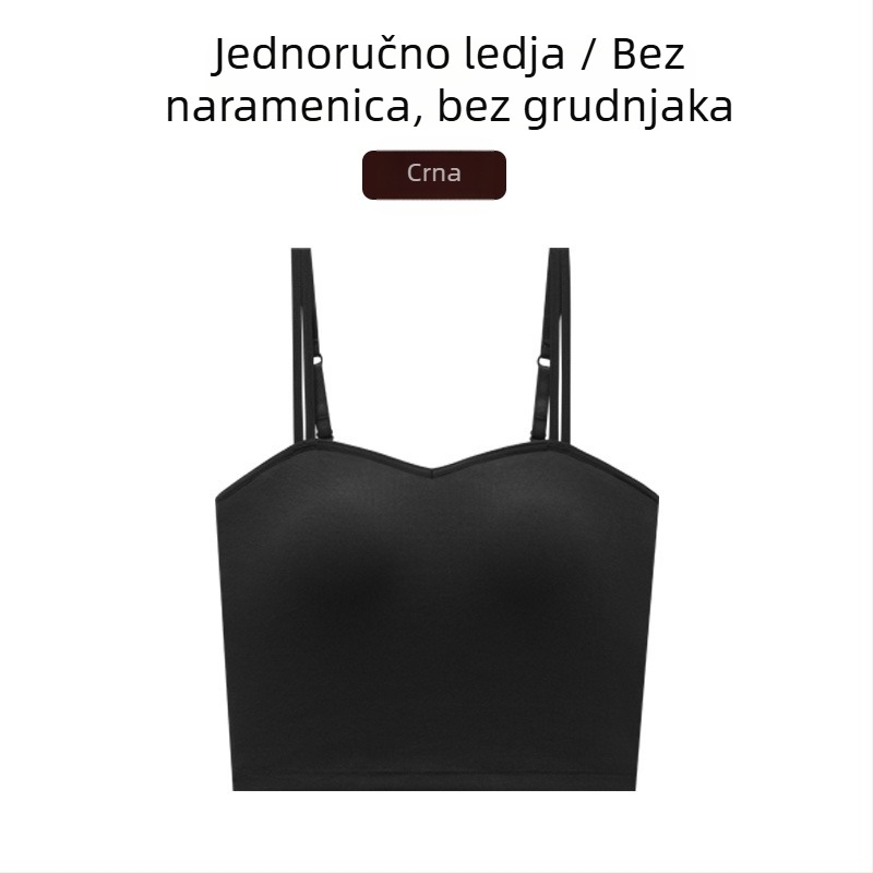 Ženski pamucni top s ugrađenim jastučićima za prsa, U-oblik leđa, 3/4 košarica, fiksni dvostruki naramenici