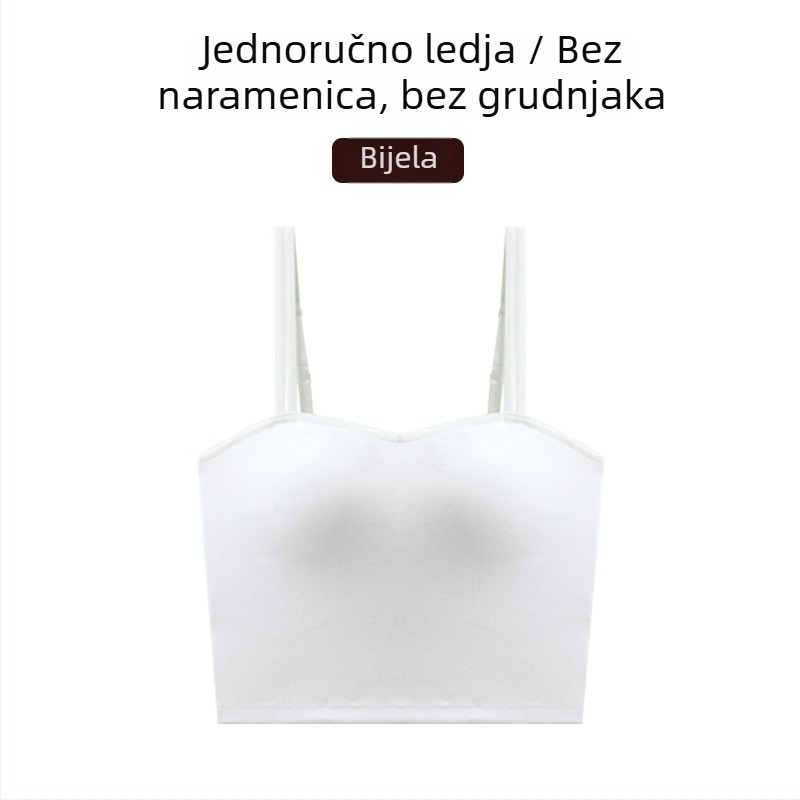 Ženski pamucni top s ugrađenim jastučićima za prsa, U-oblik leđa, 3/4 košarica, fiksni dvostruki naramenici