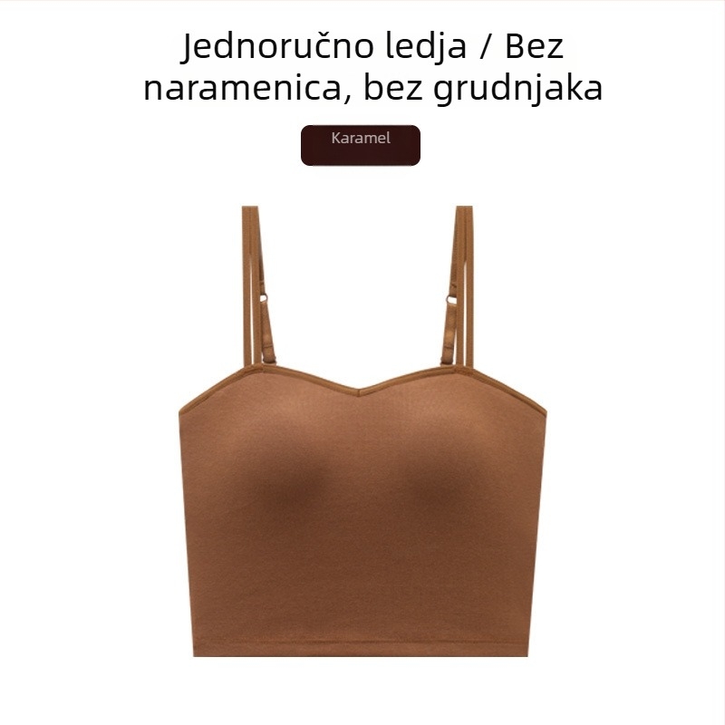 Ženski pamucni top s ugrađenim jastučićima za prsa, U-oblik leđa, 3/4 košarica, fiksni dvostruki naramenici