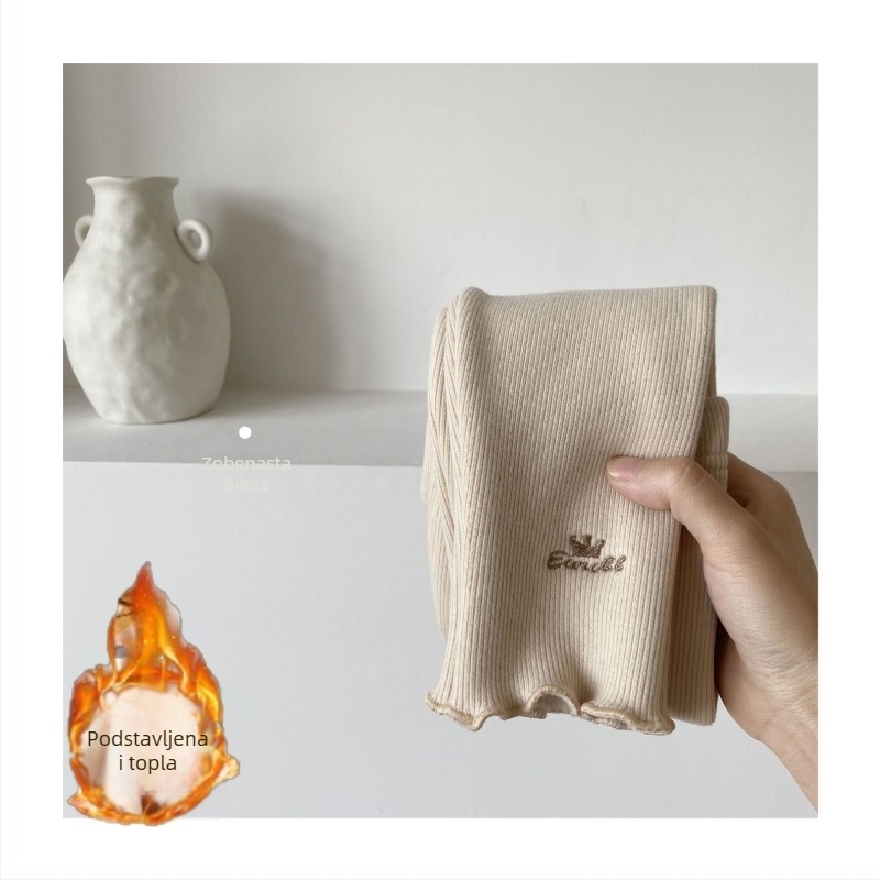 Dječje hlače od corduroya s fleec podstavom, visokim strukom, 80% pamuk, pogodne za jesen i zimu