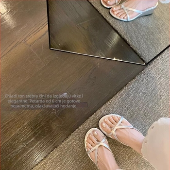 Ženske sandale s 6 cm klina, debela potplata, okrugli vrh, gumena potplata, gornji i unutarnji dio od super vlakana