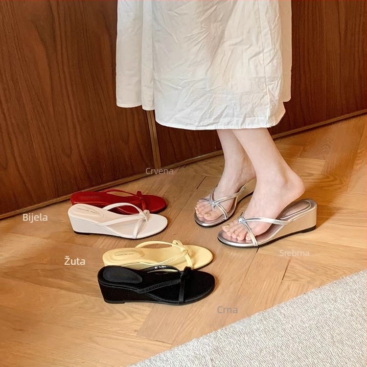 Ženske sandale s 6 cm klina, debela potplata, okrugli vrh, gumena potplata, gornji i unutarnji dio od super vlakana