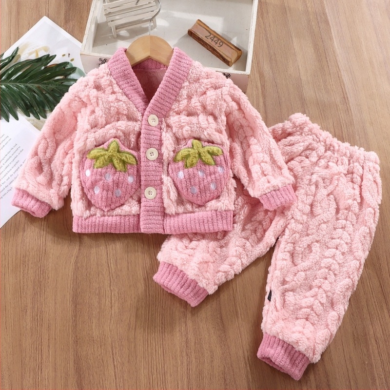 Dječji flanelni pidžama set, unisex, s fleece podlogom, debeli, karikaturni uzorak