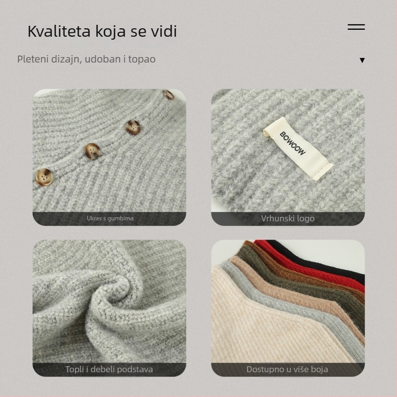 Unisex pamučni warp-pleteni šal-kabanica s visokim ovratnikom i prorezom, jednobojna, zimska vanjska odjeća grije, Zima 2025