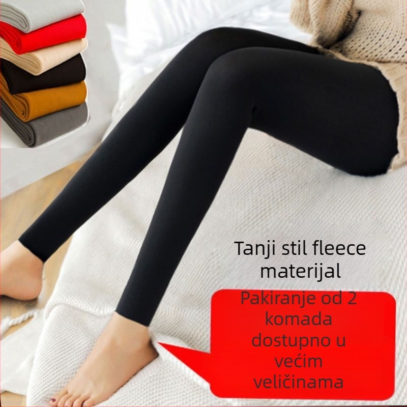 Ženske nylonske legice s visokim strukom, bez stopala, s fleece iznutra, duljina 9/10, ultra tanke, oblikuju tijelo