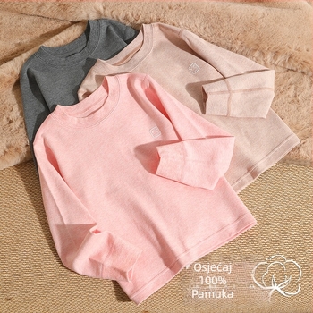 Dječja bazna majica s dugim rukavima, 100% pamuk, brusirana tkanina, okrugli izrez, proljetno-jesenska nosivost, za djecu 8+ godina, A-klasa