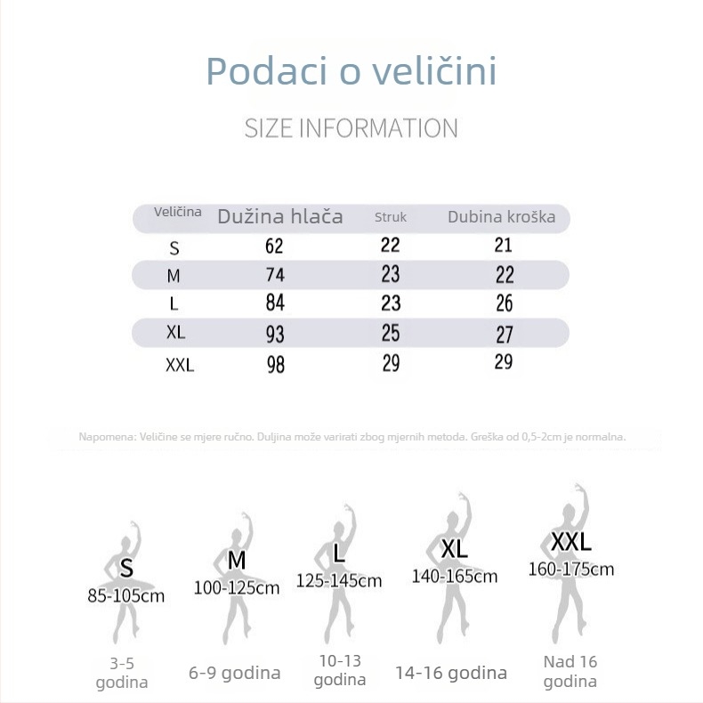 Dječje plesne tajice s flis podstavom, debeli poliester 90–95%, toplo oblikovanje za uzrast 7–12 godina