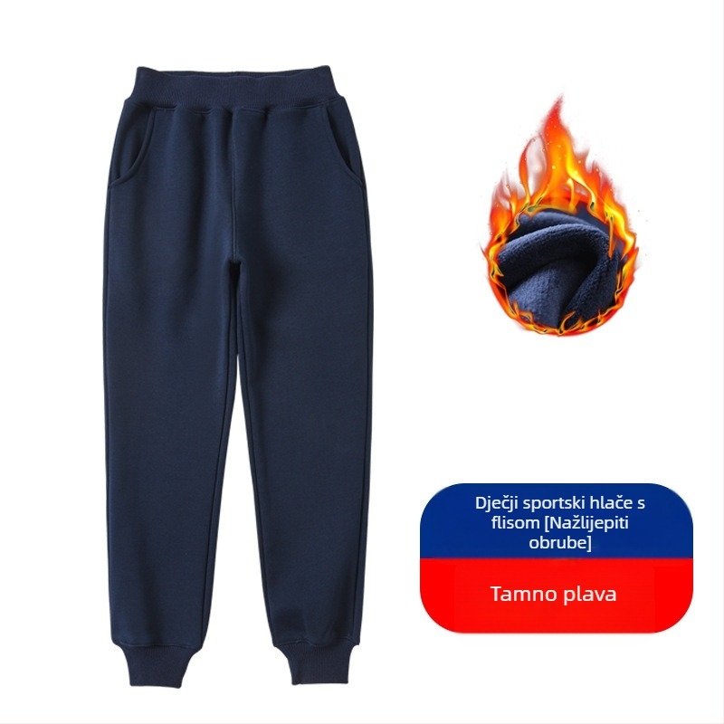 Unisex dječje sportske hlače s flis podstavom, 95% pamuk, srednji pojas, ravni kroj, pogodne za zimu i jesen.