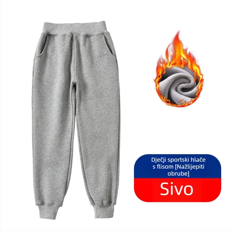 Unisex dječje sportske hlače s flis podstavom, 95% pamuk, srednji pojas, ravni kroj, pogodne za zimu i jesen.