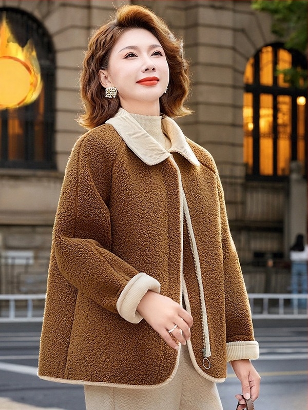 Ženski zimski kaput s flisom od ovčje vune, vanjski materijal poliester 90–95%, japansko-korejski casual stil