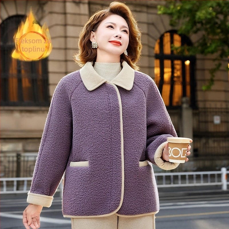Ženski zimski kaput s flisom od ovčje vune, vanjski materijal poliester 90–95%, japansko-korejski casual stil